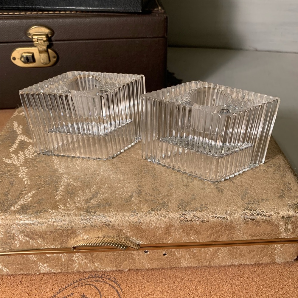 Vintage Crystal Diamond Shaped Candle Holders (B15)